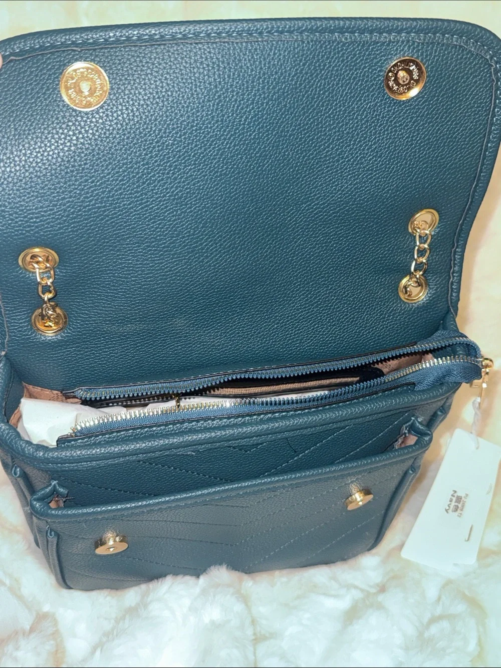 Chevron quilted navy/peacock blue crossbody
